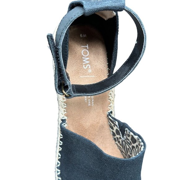 Toms Womens Marisol Wedge Sandal Adjustable Hook and Loop Strap Black Size 6M - Picture 4 of 12